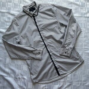 Guess Black and White Gingham Print Button Down Long Sleeve Shirt